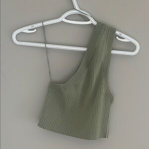 Zara Green Asymmetrical Ribbed Crop Tank Top